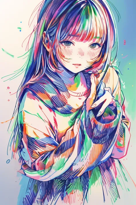 (masterpiece, best quality), 1girl,   watercolor, lineart, rough sketch, RGB, chromatic aberration
