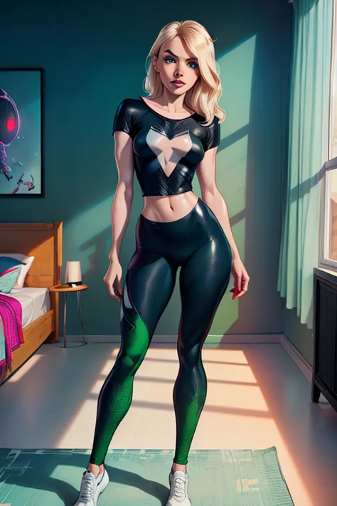 ((Solo)) ((Masterpiece)) ((High Quality)) ((Full Body)) ((Gwen Stacy)) ((Perfect Face)) ((Small Breasts)) ((Wide Hips)) ((Narrow...