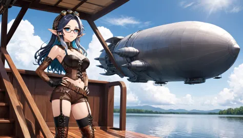 Masterpiece, high quality, illustration, extremely detailed, CG 8k unit, Dirigible, wind effects, 1_Women, whole body, standing ...