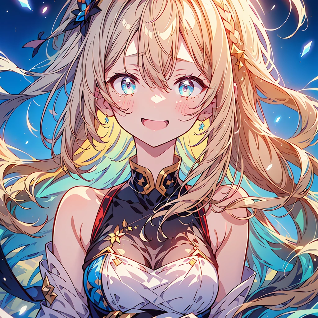 1girl,(((Highest quality、Masterpiece、Official Art、The best dynamic composition、HD、Super detailed)))、Gray and blue gradation hair、 upper body, snow mountain, concept art, shedding tears、Smiling with the best smile、A hopeful look、Smiling with eyes closed、looks happy、Singing a song、Upper Body、Singing with a microphone、