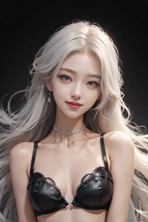 Korean k_pop girl、Beautiful double eyelids、Small breasts,white hair,Beautiful Skin,beautiful maked up face,narrow eyes,thin lips...