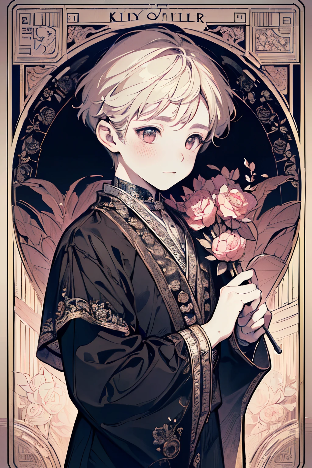 ((Boy,kids, around 6 years old:1.2)),(extremely detailed 8K wallpaper),(ultra-detailed),((high Quality:1.2)),(best quality),(masterpiece),(highly detailed),(cinematic lighting),(Original),(Costume like an aristocrat:1.5 ),ink style,32K depth of field,((full body:1.1)),((seiza,Flat:1.3)),(((A soft smile:1.2))),((blush:1.2)),(Retro style background)