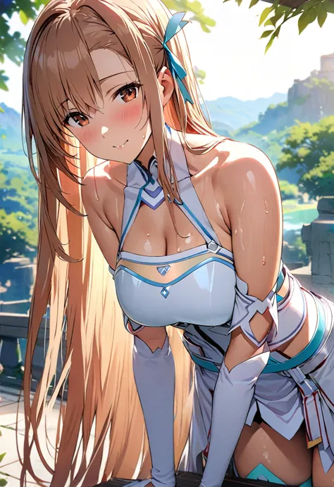 ((masterpiece)), Highest quality, Very detailed,(One Girl),Yuki Asuna、Asuna (stay), brown eyes, bare shoulders, breastplate, arm...