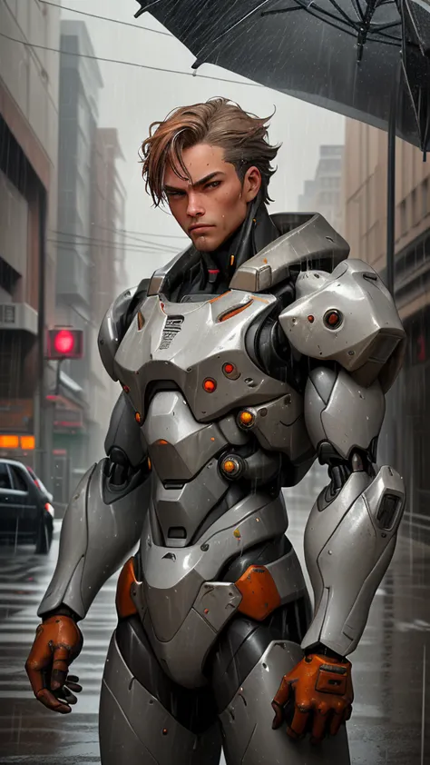 Alpha Male Portrait Photo, Perfect eyes, Wearing gray mecha suit,, (Steel Metal [rust]), elegant, sharp focus, photography：Greg ...