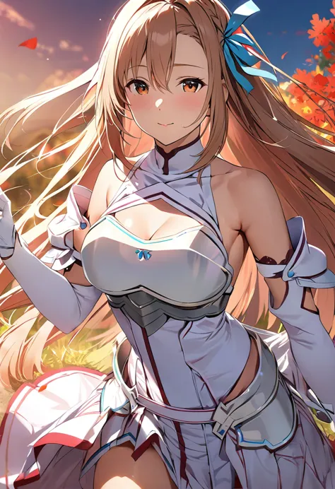 ((masterpiece)), Highest quality, Very detailed,(One Girl),Yuki Asuna、Asuna (stay), brown eyes, bare shoulders, breastplate, arm...