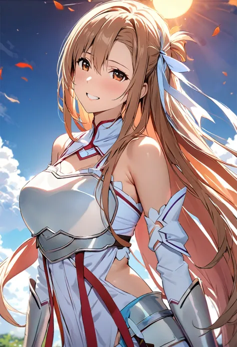 ((masterpiece)), Highest quality, Very detailed,(One Girl),Yuki Asuna、Asuna (stay), brown eyes, bare shoulders, breastplate, arm...