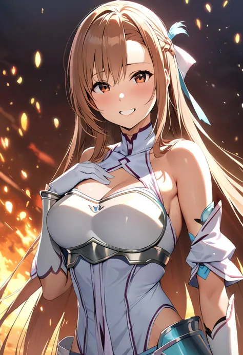 ((masterpiece)), Highest quality, Very detailed,(One Girl),Yuki Asuna、Asuna (stay), brown eyes, bare shoulders, breastplate, arm...