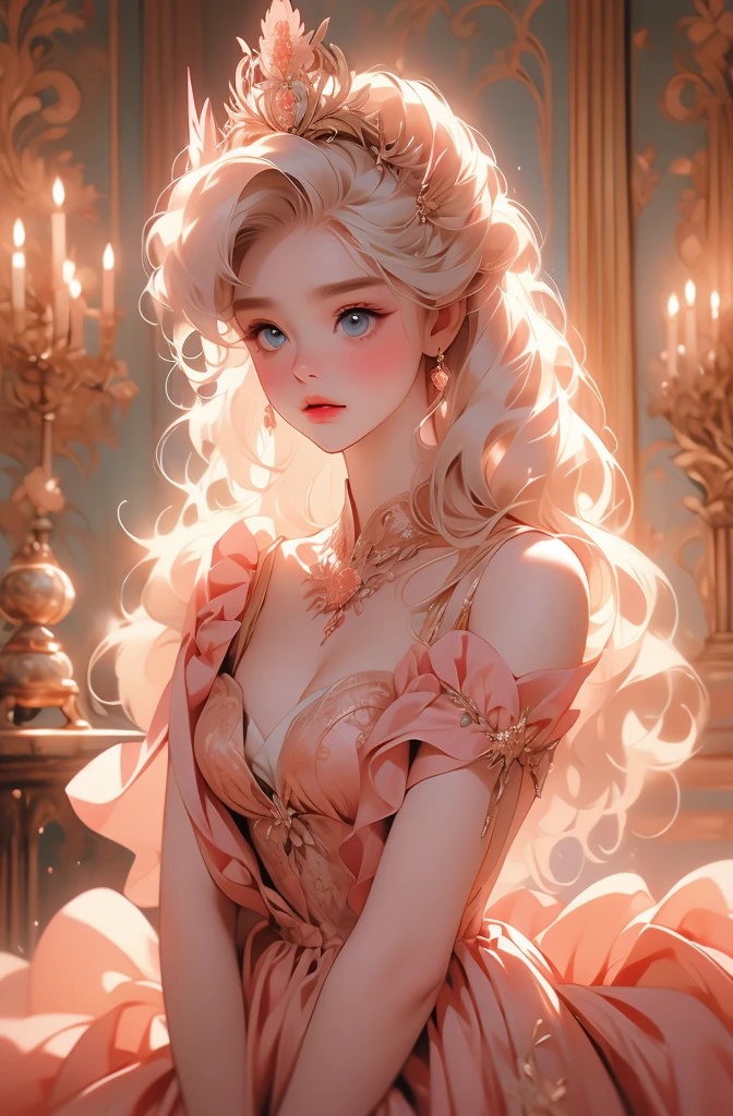 White Blonde hair, fluffy hair, stylish hair, long hair, lilac eyes, perfect eyes, beautiful, perfect face, tween, dainty , short, kind, curvy, a flowing pale airy gown with ruffles along the bottom with tiny pink flowers and gold dragon embroideries with flowers, Her tiara had a pretty teal gemstones, silver necklace, noble class, royal, royalty, red castle, feasting hall, medieval, elegant surroundings, soft dewy makeup look, light peach blush, soft tan eyeshadow, light coral lipstick, cutesy, girlish, girly, guileless, ingénue, princess , whimsical lighting, Targaryen, dragons in the sky, photorealistic
