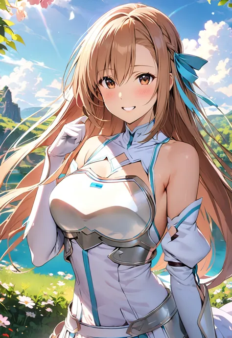 ((masterpiece)), Highest quality, Very detailed,(One Girl),Yuki Asuna、Asuna (stay), brown eyes, bare shoulders, breastplate, arm...