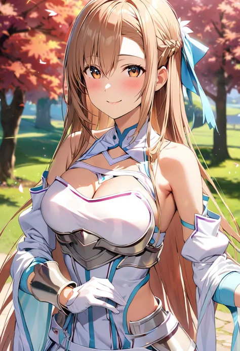 ((masterpiece)), Highest quality, Very detailed,(One Girl),Yuki Asuna、Asuna (stay), brown eyes, bare shoulders, breastplate, arm...