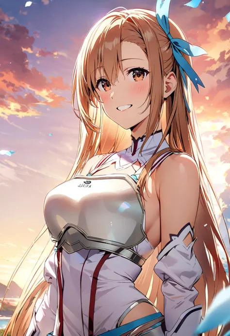 ((masterpiece)), highest quality, very detailed,(one girl),yuuki asuna、asuna(stay), brown eyes, bare shoulders, breastplate, arm...