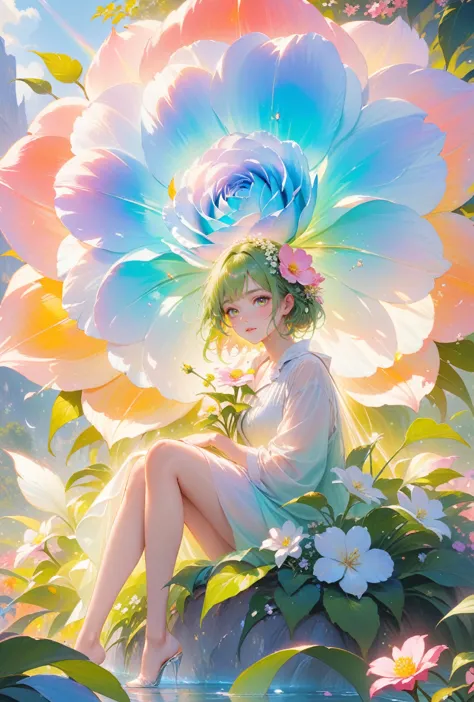 (best quality,4k,8k,highres,masterpiece:1.2),1girl,standing on giant flower,oversized_flower,on_flower,ultra-detailed,realistic:...