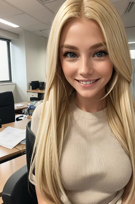 (White people, Blonde long hair, A beautiful woman, A kind smile), (Office Casual), President&#39;s office, Modern Office,Subdue...