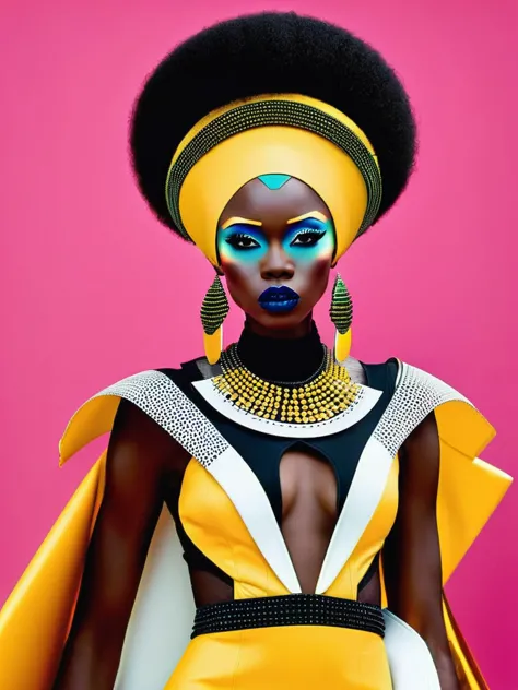 frofuturist mode photography, capturing the essence of afrocentric style and futuristic esthétique in stunning visual récits, mo...