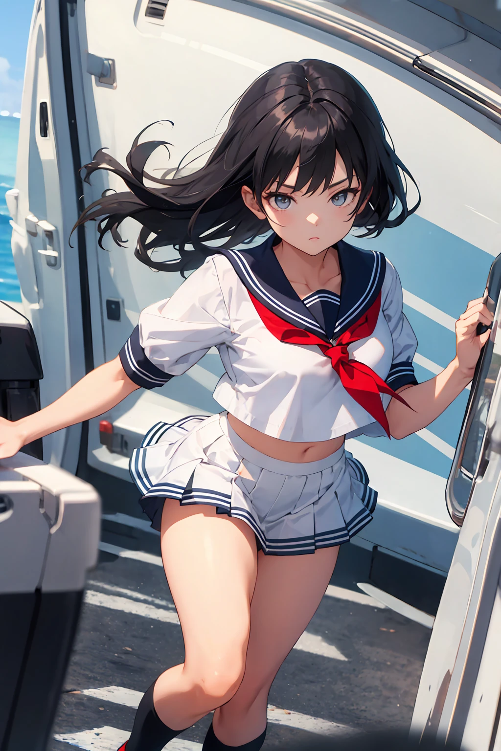 Black Hair　Sailor suit　mini skirt　White underwear　