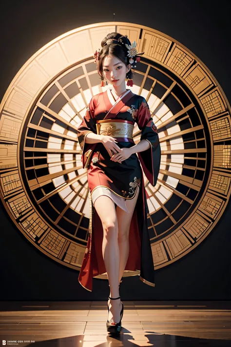 a highly detailed full body portrait of a geisha. 8k, octane render, intricate hyperdetails, symmetrical