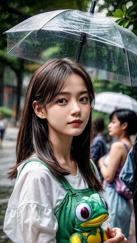 girl holding an umbrella、portrait、frog on shoulder