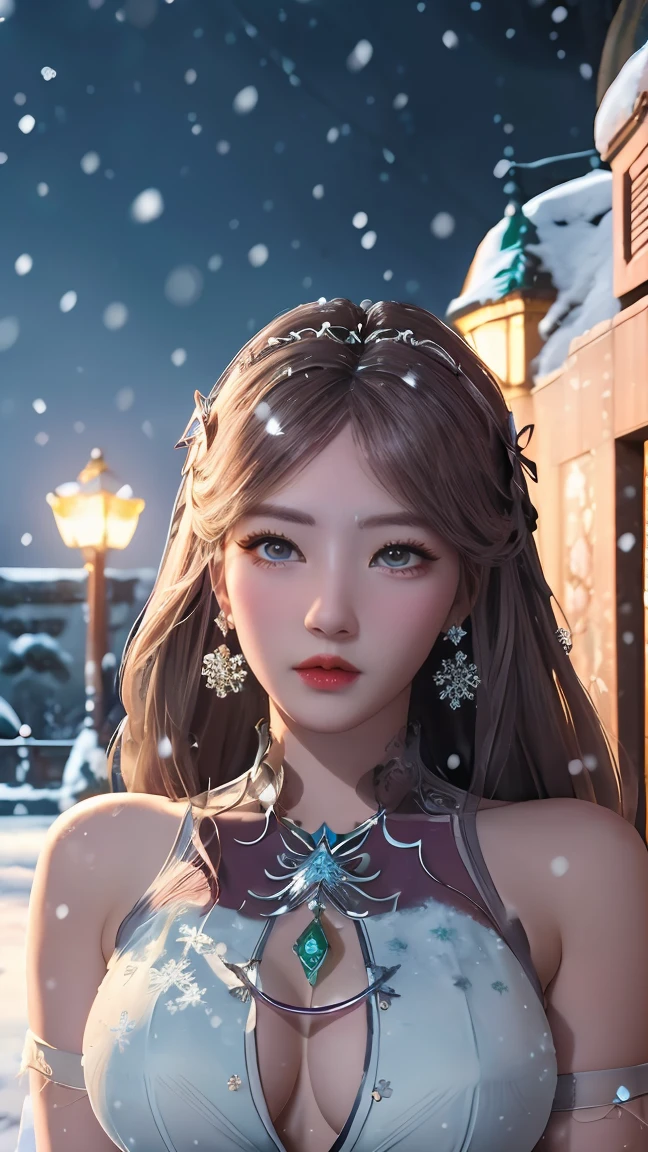 Ultra-realistic 8k CG, flawless, Clean, masterpiece, professional artwork, famous artwork, Cinema lighting, bloom, perfect face, pretty face, fantasy, dreamlike, illusory, Science fiction,   lace, lace trim, lace-trimmed legwear, luxurious, jewelry, diamond, Kaneko, pearl, gem, 蓝gem, 红gem, emerald, intricate details, Exquisite pattern, charming, Tempting, Tempting, disciple, enchanting, hair accessories, necklace, earrings, bracelet, armband,halo,autumn,huge breast,expose breast,expose breast,Expose cleavage，Expose cleavage，See the breasts，Show breasts，
((,1 girl, Throw,best quality, ))  , ((((1 girl, alone,outdoor, big breasts,,snowflakes,  snow, snowing,  plum bossom,  ))))
