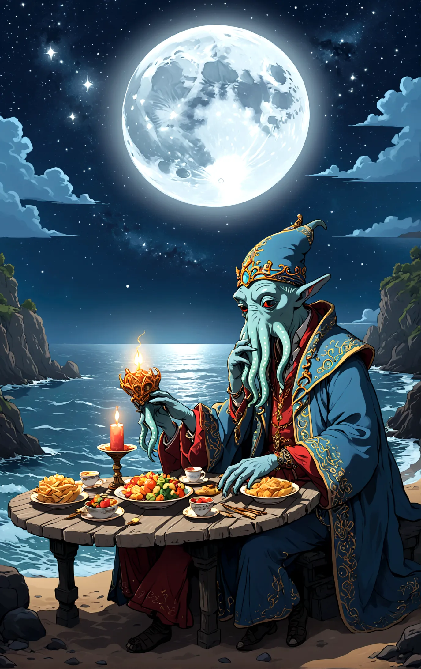 Moonlight on the rocky shore２Illuminate the head-to-body Cthulhu, , Summer dreams under the stars, Russian tableware, From the s...