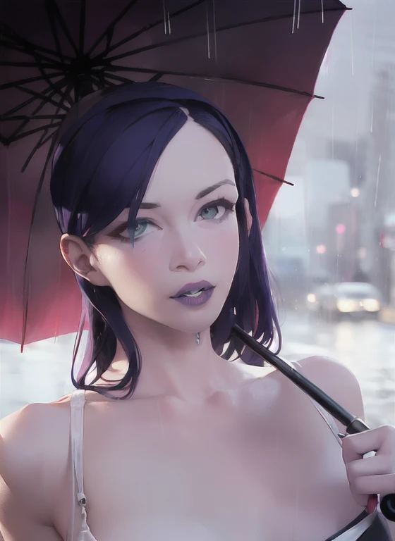((Stoya holding an umbrella:1.5))、(raining:1.4)、in the city、Close and distant views、(Highest quality、4K、8K、High resolution、masterpiece:1.2)、Super detailed、(Real、Photorealistic、Photorealistic:1.37)、Detailed、Beautiful sky、gloomy、Calm atmosphere、cloudy、Detailed midriff、sexy、Quiet landscape、erotic、 