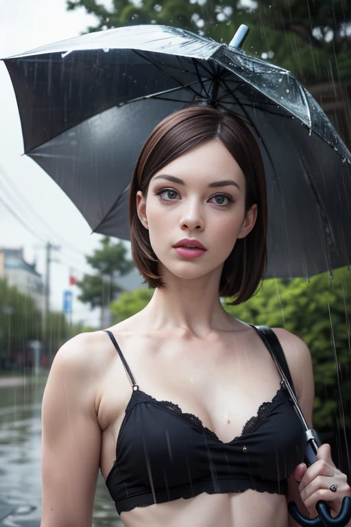 ((Stoya holding an umbrella:1.2))、(raining:1.4)、in the city、Close and distant views、(Highest quality、4K、8K、High resolution、masterpiece:1.2)、Super detailed、(Real、Photorealistic、Photorealistic:1.37)、Detailed、Beautiful sky、gloomy、Calm atmosphere、cloudy、Detailed midriff、sexy、Quiet landscape、erotic、 