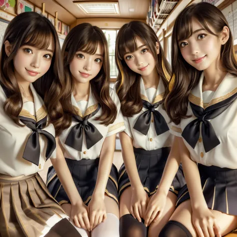 (best quality, masterpiece:1.5), (ultra-detailed, realistic:1.37),4k,(4girls:1.5),japanese,cute,beautiful,(school uniform:1.3),(...