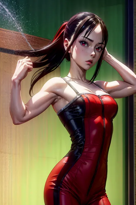 top quality picture, GIRL WITH RED LOOK, slim ((muscled body)), KAGUYA SHINIMYA