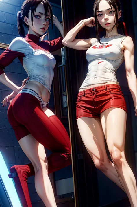 top quality picture, GIRL WITH RED LOOK, slim ((muscled body)), KAGUYA SHINIMYA