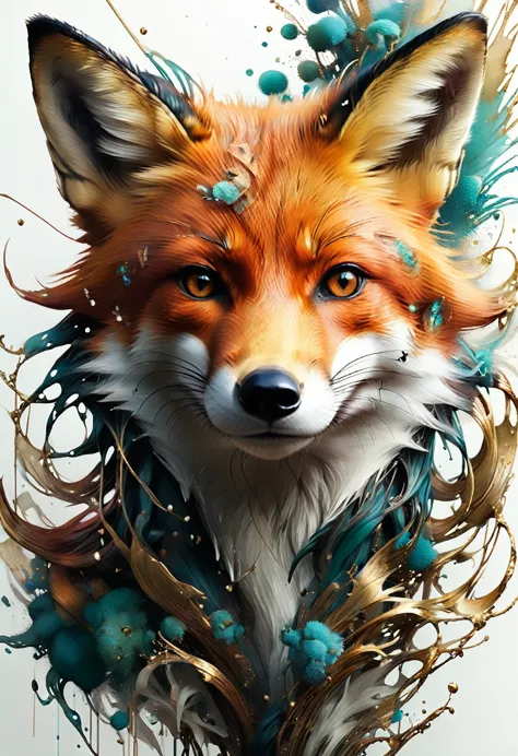 a dynamic and detailed portrait of a fox, in the style of carne griffiths and vadim kashin