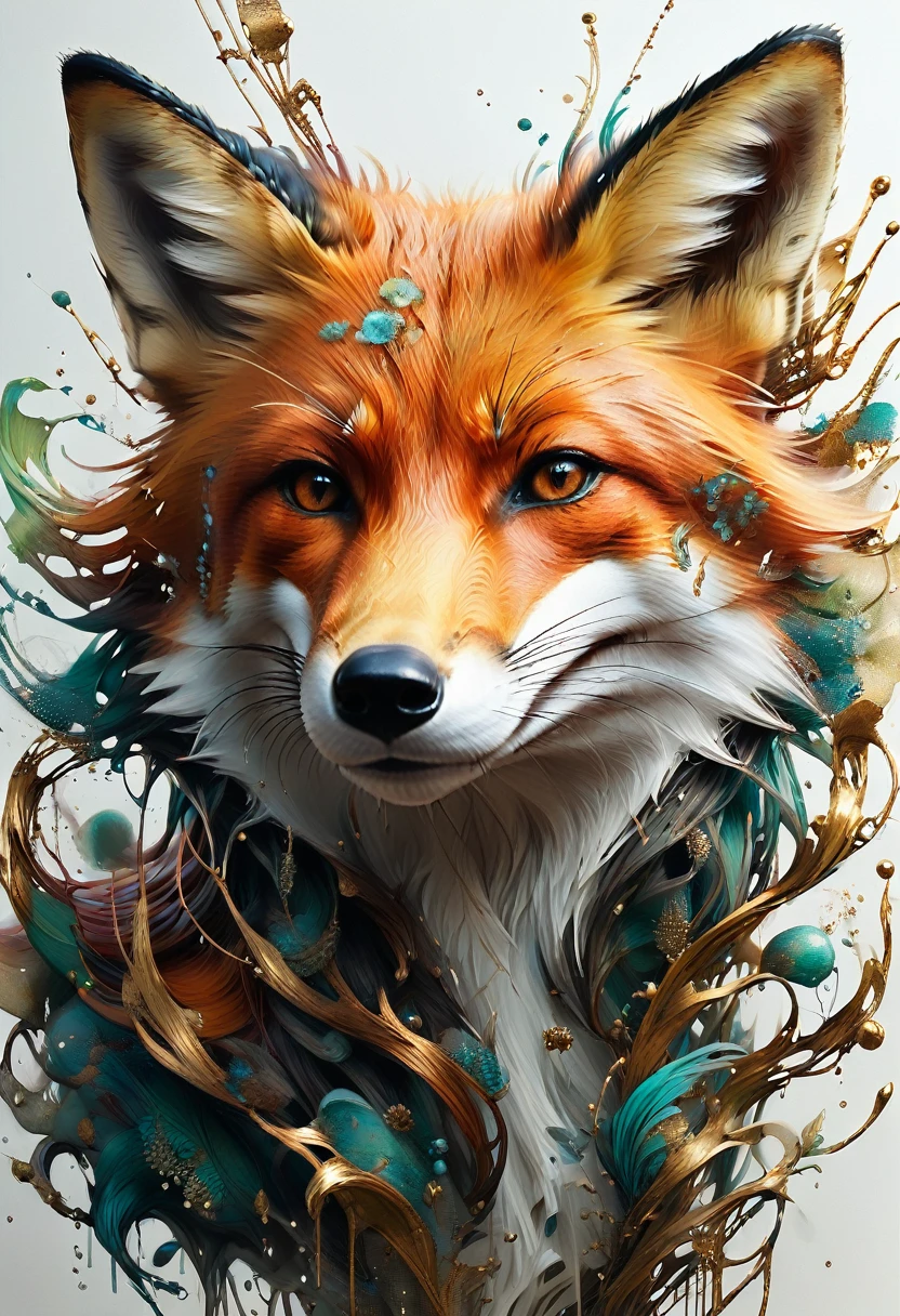 A dynamic and detailed portrait of a fox, in the style of Carne Griffiths and Vadim Kashin