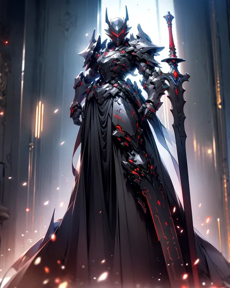 anime character with sword standing in front of a building, fallen knight, from arknights, gothic knight, evil knight, the style...