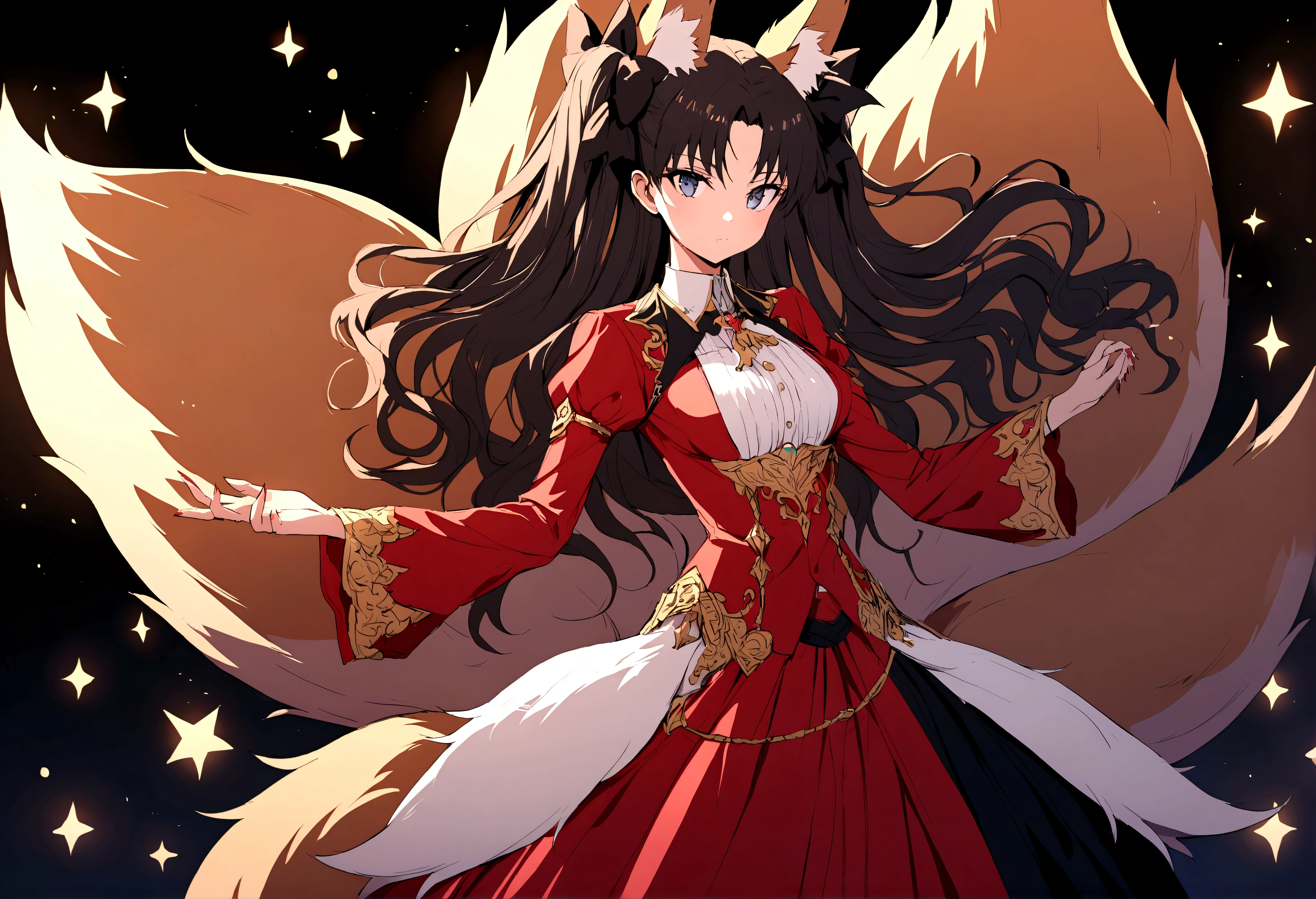 blue,(Tohsaka Rin),(fox ear),(fox tail),(cosplay fox-girl),extremly detailed