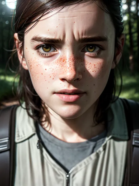 masterpiece, (Ellie, tlou2), half body shot, I make my way through the tall grass, slippery body, Very , white skin with freckle...