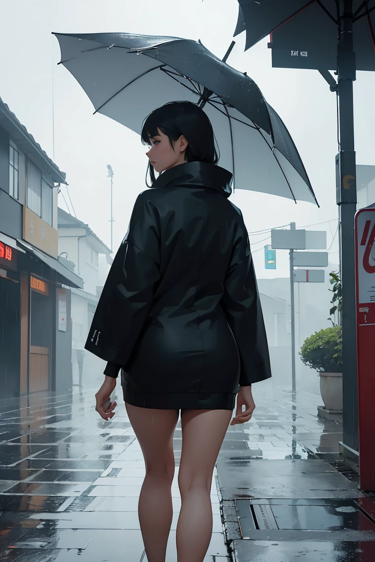 ((Masterpiece, top quality, high resolution)), ((highly detailed CG unified 8K wallpaper)), (huge stunning goddess shot, very hot and sexy, jaw-dropping beauty, perfect proportions, beautiful body, slim body beauty:1.1), people walking in the rain with umbrellas on the street, heavy rain, heavy downpour, heavy rain falling, dense rain, straight heavy rain, heavy rain at tokyo night, rainy, heavy rain, rainy weather, heavy rain from thick clouds, rain and viscous thick strands, foggy heavy rain, holding umbrellas, View from behind,