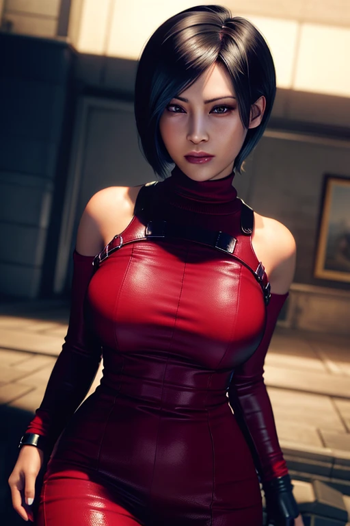 best quality,ultra-detailed,realistic:1.37,Ada Wong,perfectly symmetrical face,ultra-realistic texture,flawless body,detailed facial features,realistic lighting,serious expression,large butt,large ass,medium breast,sexy pose