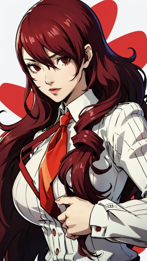 mitsuru kirijo, portrait, suit, tie, red eyes, long hair, hair over one eye , hair over one eye,