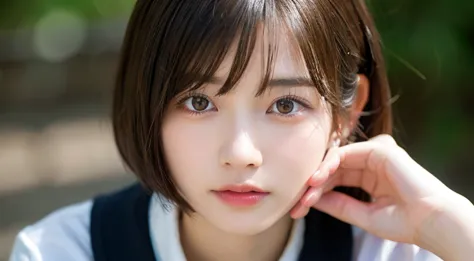 (Bob Cut Hair:1.2),(Wearing school uniform:1.2),1 girl,Japanese,21 years old,(Small breasts:1.3),(Highest quality,masterpiece:1....