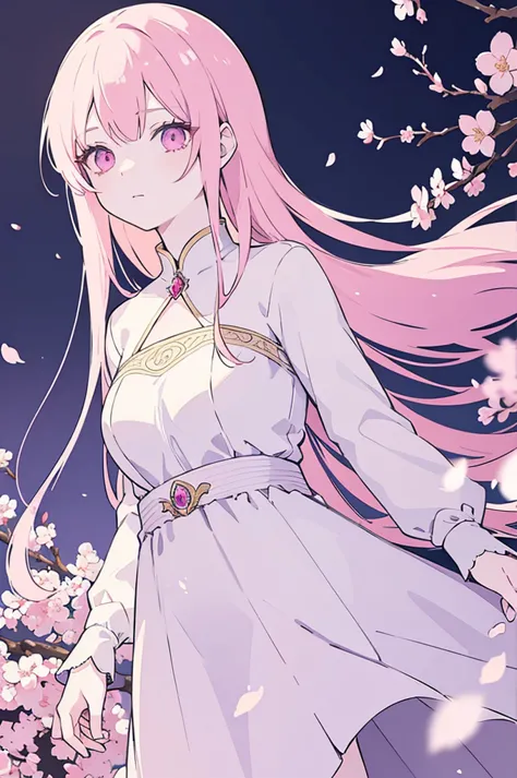 anime style, masterpiece, high quality, fantasy character, detailed face, porcelain skin, flowing hair, cherry blossom, vibrant ...