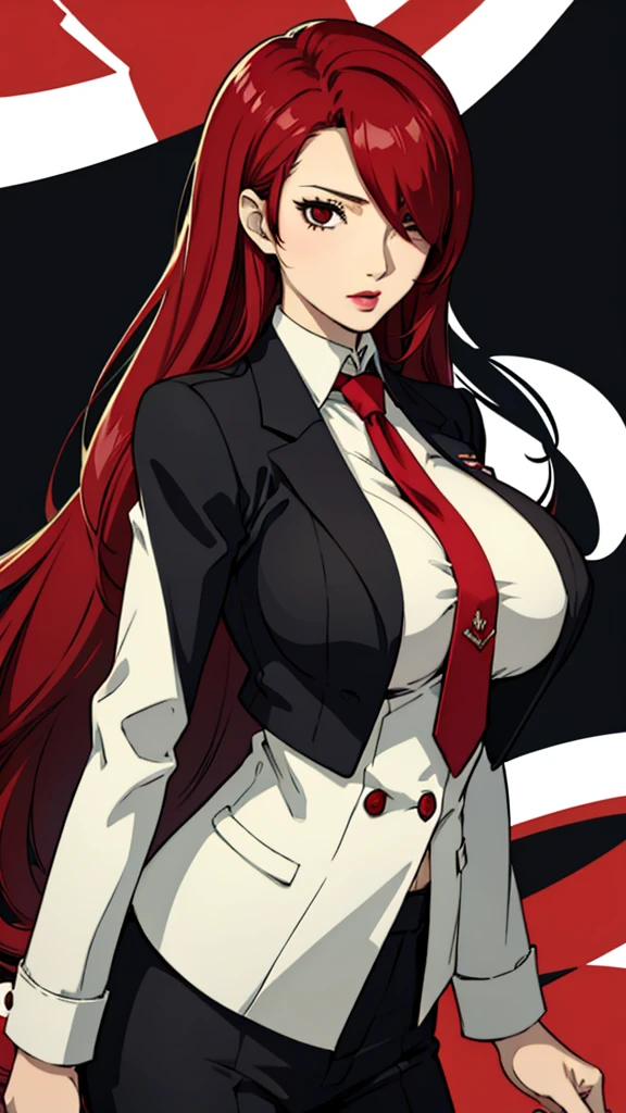 1 섹시한중년여성, 거대한 가슴, 정장, 묶다, Mitsuru Kirijo, 초상화, , 빨간 눈, 긴 머리, 한쪽 눈 위의 머리카락 , 립스틱, 빨강 머리