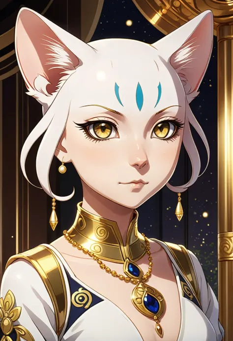 Sphynx Cat, Gold and cosmo, Isabelle, Okumura Masanobu, symmetrical eyes and face, elegant, Anime, symmetrical build, character ...