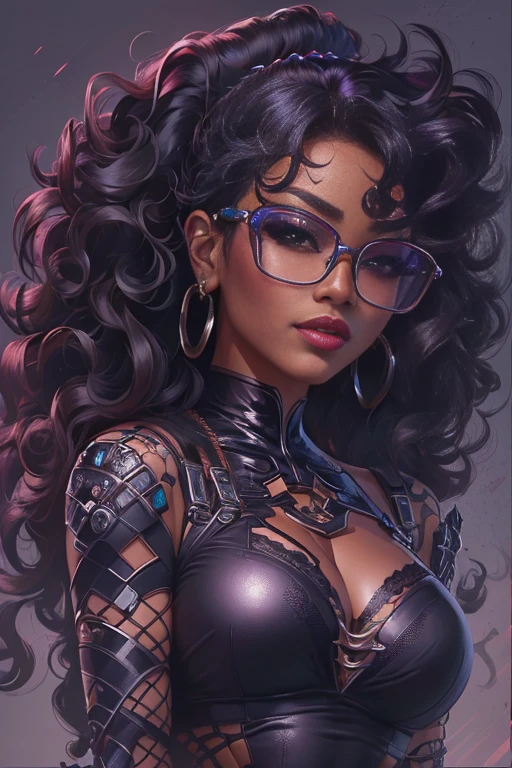 A closeup of a woman with glasses and a bra top, 极其详细的Artgerm, in the style artgerm, style artgerm, nerdy black superhero, artgerm portrait, drawn in the style of artgerm, rossdraws | afrofuturism, style artgerm, garota cyberpunk sonhadora, Estilo Ivan Talavera e Artgerm