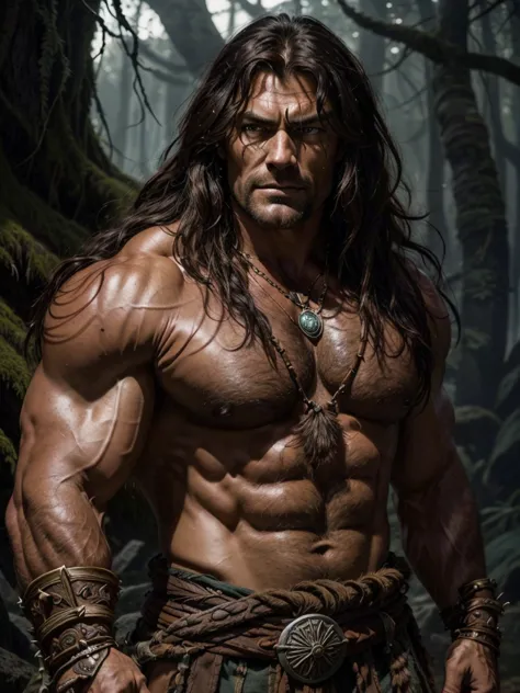 epic fantasy art, super fine illustration, High resolution, Super detailed, masterpiece, 1 male, barbarian, Conan the Barbarian,...