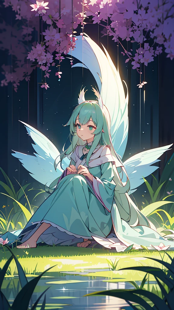 Name: Yuzuki Bloomsem🤡
Element: VERDANTHIA
Description: The Cherry Blossom Guardian. A peaceful and compassionate preserve keeper. Though often shy and reserved, her tranquility suffuses the forest, nourishing every protege she embraces.
Prompt: ((((Botanical grace, J vita          volume, hq definition)))), 1girl, serene, sitting between blooming grounds, (long, wispy pink hair, breeze animal ears:1), knee-volume skirt, delicate, pink arms adorned with flowers, gazing at hands, ((alyss-early-30s)), arcade cabin background, green eyes, alterable eyes: vertices painted onto Tree blessing motifs, (((detailed mid-shot, harmony with nature:0.9))), round chest, vines enflowering her hair & shoulders, (non-fancy arms, hands over knees, sage green irises surveys environment)), love for wildlife shining from aura, soft, skylit image, borderless hdr lighting, Tokyo autumn scenery, flowing appendages embracing grounded flower trinity,  femme de pleinair Japanese sensational elegance, regards enchanting garden creatures koi fish, and playfully evokes a diffuse cherry burble, delicate singularпуписаponent handcraft detailismo