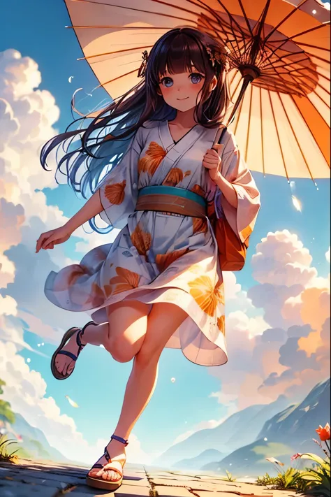 (Ultra-detailed), (She is holding the handle of the umbrella. The handle of the umbrella is straight)