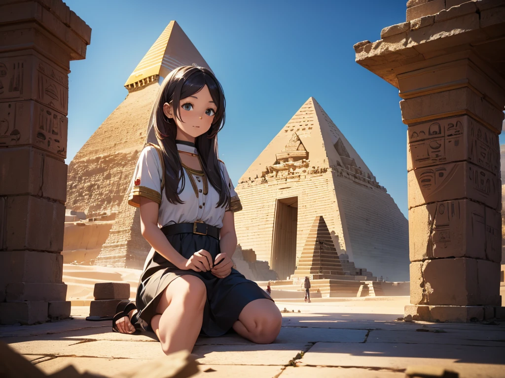 una mujer,Frielen、frente a la pirámide、Egipto、Sesión,obra maestra、foto realista,mejor calidad:1.5