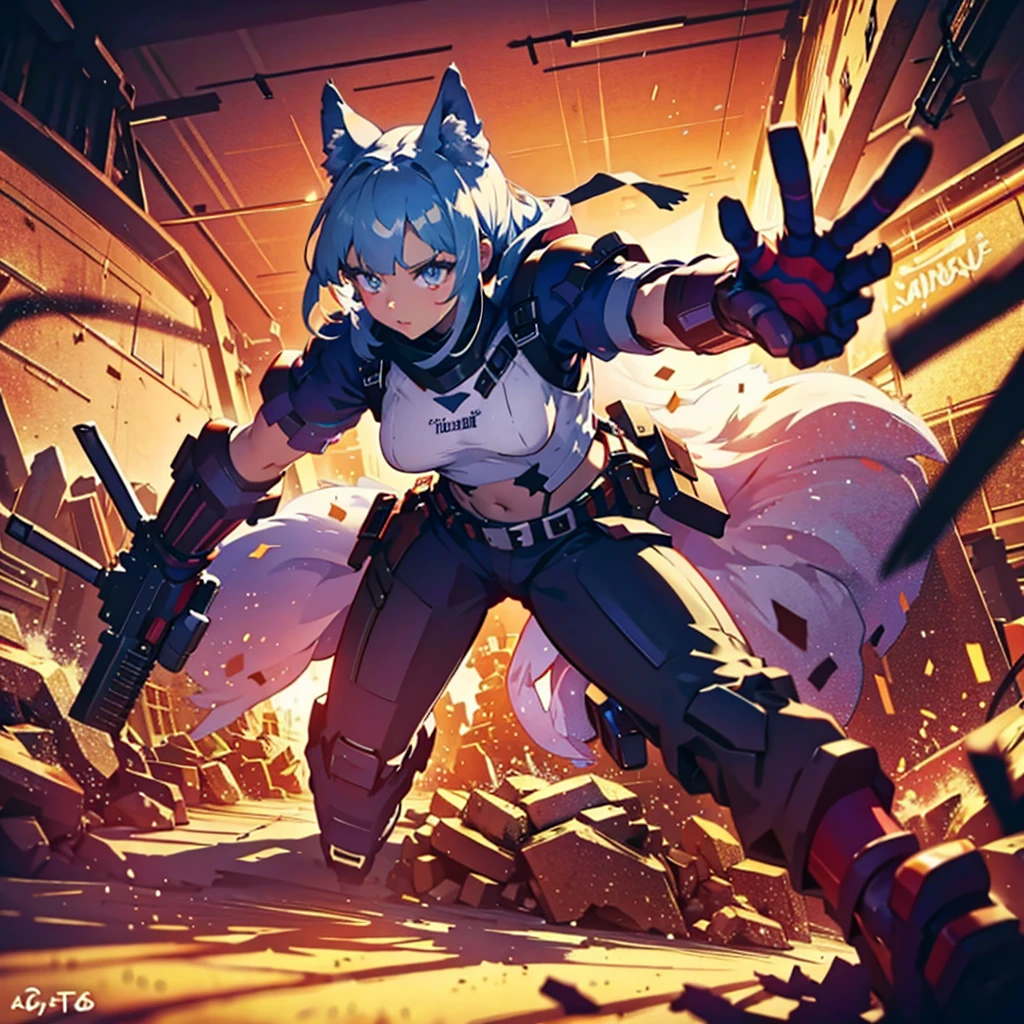 a cute anthro female wolf-girl, beautiful detailed eyes,beautiful detailed lips,extremely detailed eyes and face,longeyelashes, holding an assault rifle, striking action pose, valorant, (best quality,4k,8k,highres,masterpiece:1.2),ultra-detailed,(realistic,photorealistic,photo-realistic:1.37),concept art,fantasy,dynamic lighting,vibrant colors,dramatic shadows