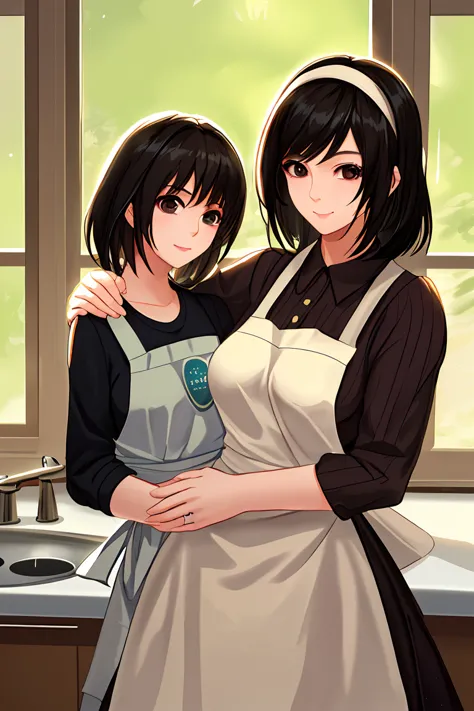 Beauty mother-in-law　Black Hair　hair band　Mother and daughter have beautiful breasts　Mother is an apron　Mother&#39;s wedding rin...