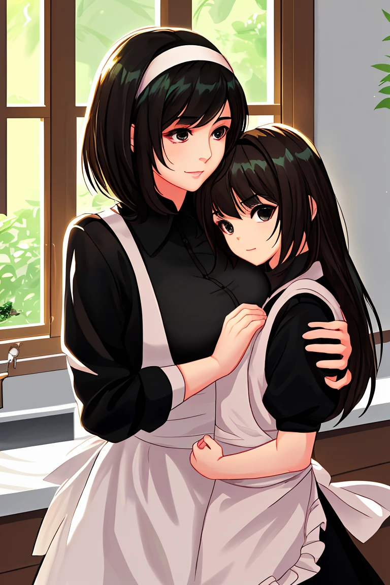 Beauty mother-in-law　Black Hair　hair band　Mother and daughter have beautiful breasts　Mother is an apron　Mother&#39;s wedding ring　My daughter is in uniform　My daughter is wearing a mini skirt　kitchen