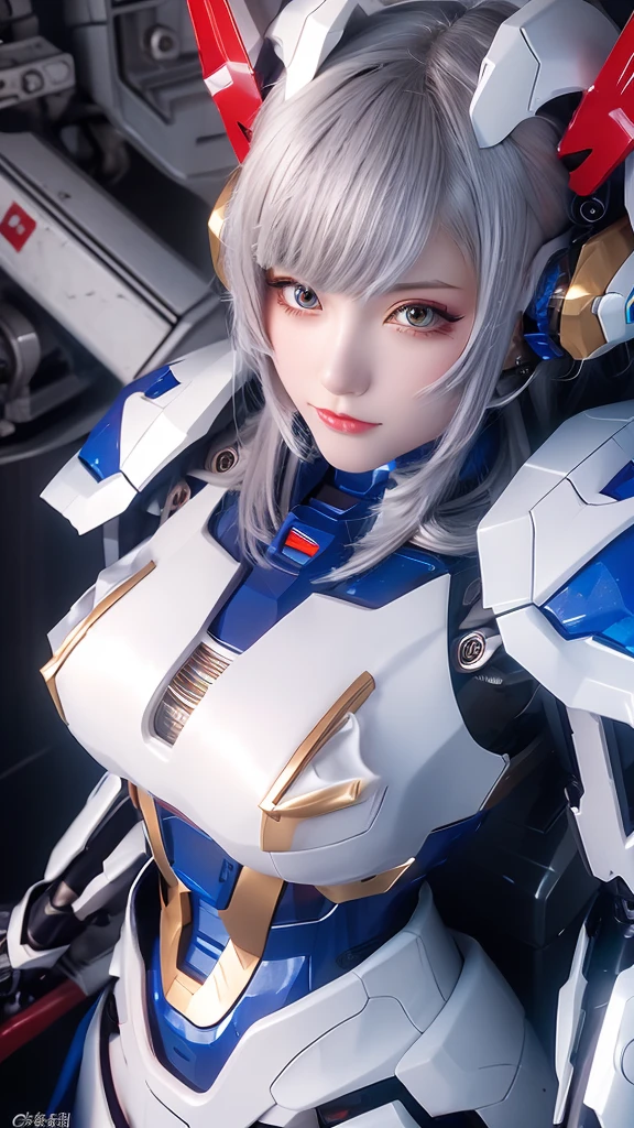 piel texturizada, súper detalle, Atención a los detalles, alta calidad, 最alta calidad, alta resolución, 1080P, disco duro, hermoso,(Gundam Girl),hermosa mujer cyborg,Chica Mecha Cyborg,Modo de batalla,Chica con cuerpo mecánico.,Lleva un mecha Gundam futurista.