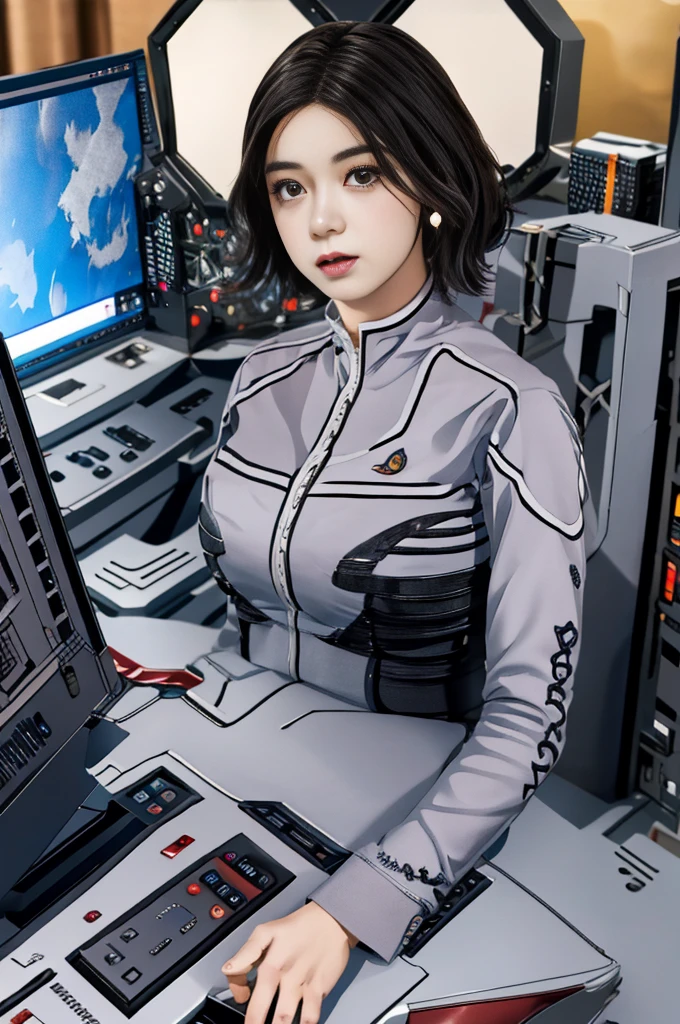 ((masterpiece)), (Highest quality), Official Art, Extremely detailed CG, unity 8k wallpaper, Very detailed, One Girl, Elaizaikedareal,Ann,Background Command Room